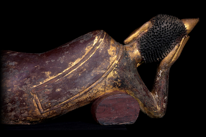 Extremely Rare Early 18C Wood Shan Reclining Buddha # A144